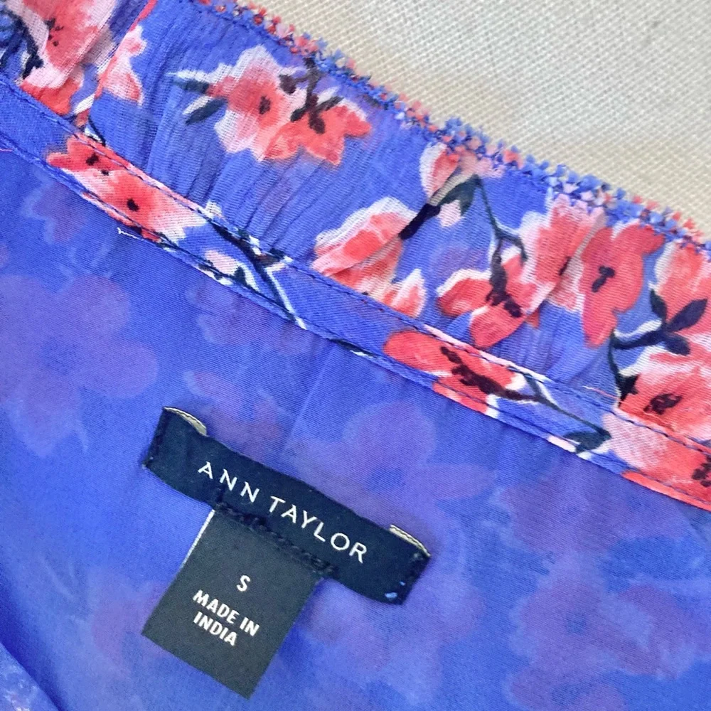 Ann Taylor Cherry Blossom Floral Ruffle Long Sleeve Blouse Size S - Picture 8 of 8